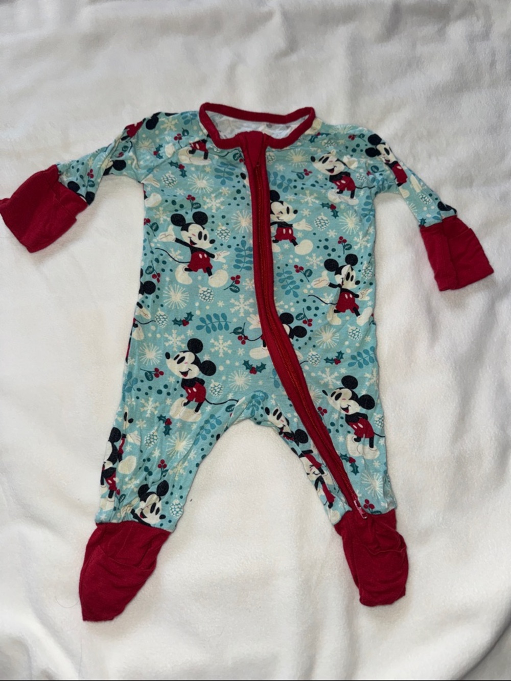 Little Sleepies Baby Blue Mickey Mouse Holiday Zippy Preemie